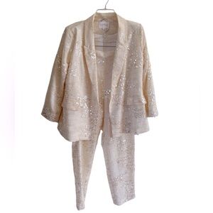 Gabrielle Off White Sequined Pant Suit